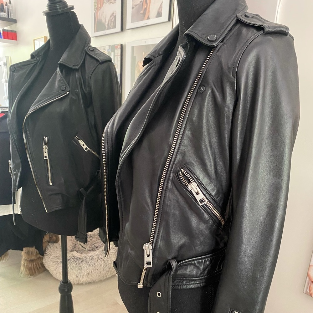 All Saints Black Leather Jacket Size 2 - Picture 2 of 2